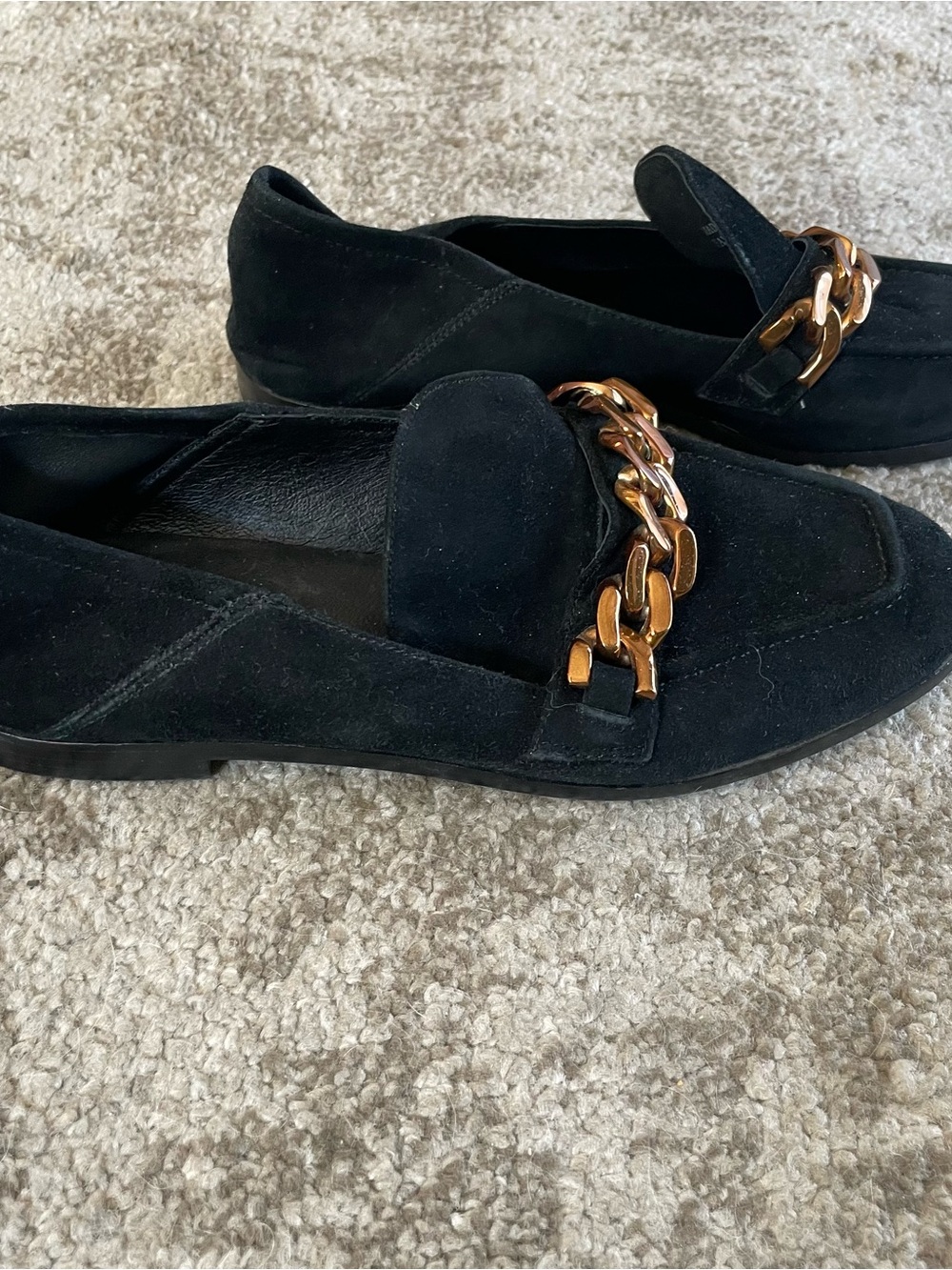 Jeffrey Campbell Black Suede Loafers with Gold Chain Size 8 - Picture 7 of 12